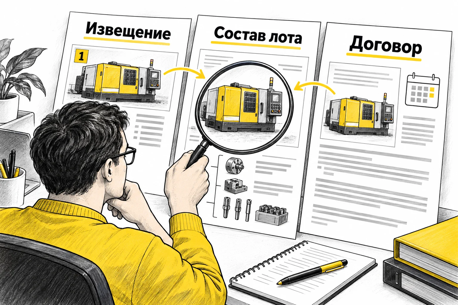 Покупатель сопоставляет извещение, состав имущества и договор, чтобы проверить условия одного и того же лота