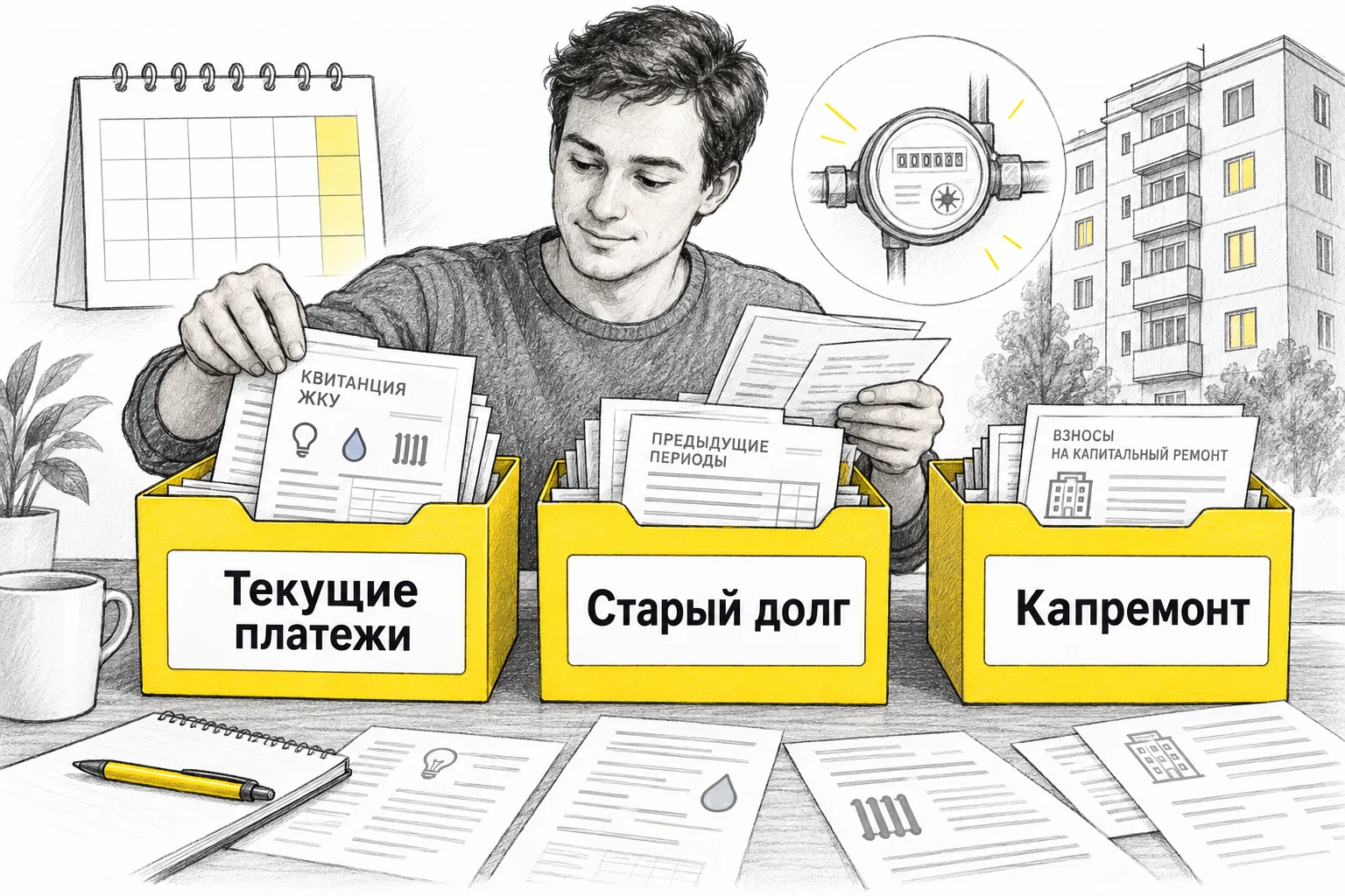 Покупатель раздельно проверяет текущие платежи, старые долги и взносы на капремонт