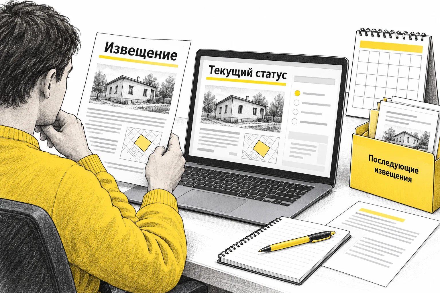 Покупатель сопоставляет исходное извещение с текущим статусом продажи и последующими сообщениями