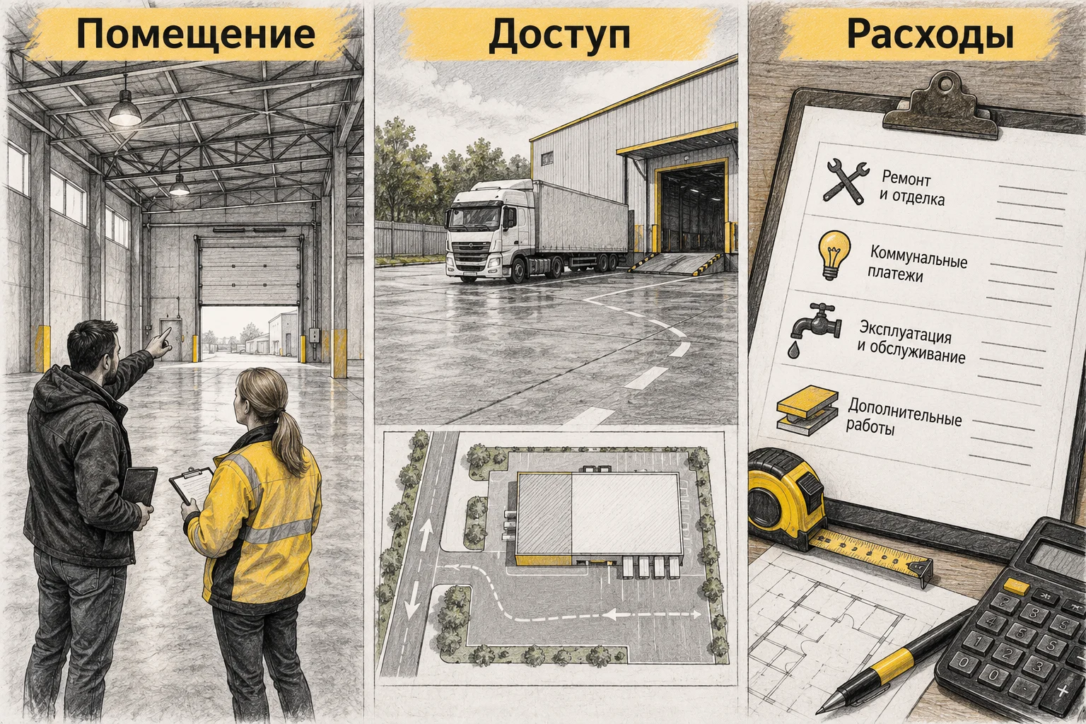 Покупатель проверяет складское помещение, подъезд и расходы на подготовку